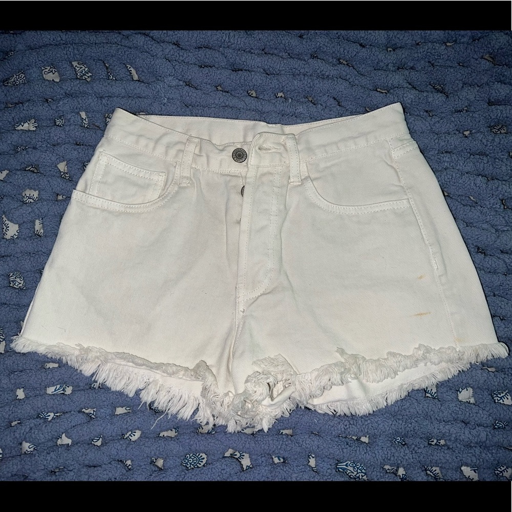 BDG high rise white cut off denim shorts